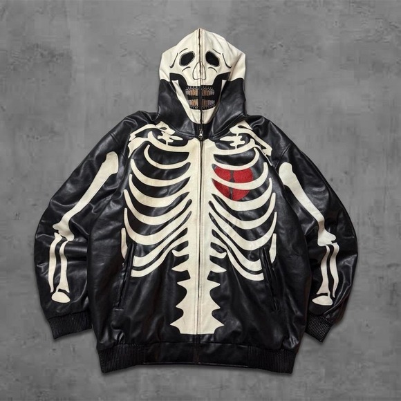 Affliction Other - Y2k 90s Vintage Skater Grunge Oversized Skeleton Leather Zip Up Jacket